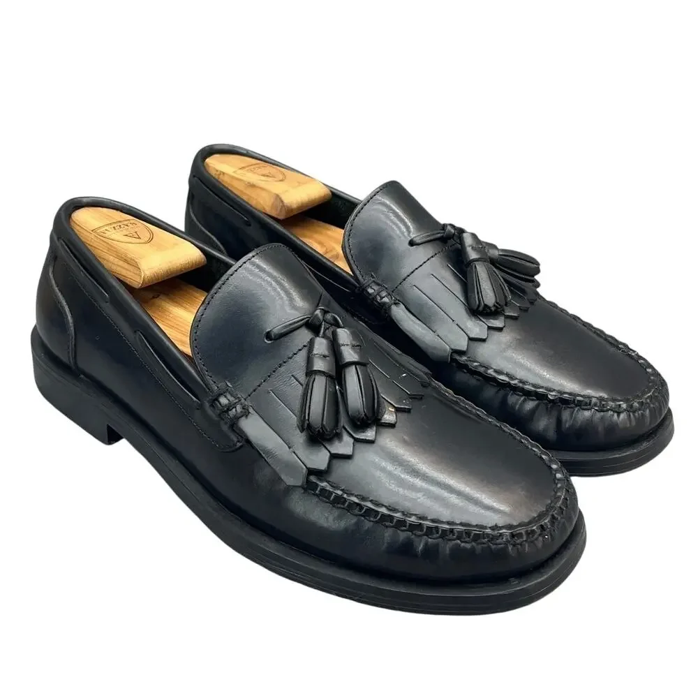 Bass Courier Vintage Classic Black Leather Kiltie Tassel Dress Loafers Men 9